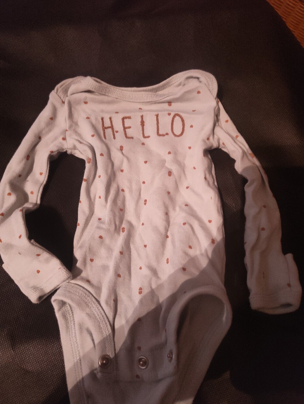 Carter's White Long-Sleeve Bodysuit with Pink Dot Print and HELLO Graphic